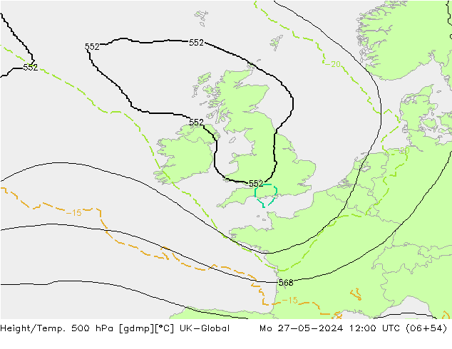 Height/Temp. 500 гПа UK-Global пн 27.05.2024 12 UTC