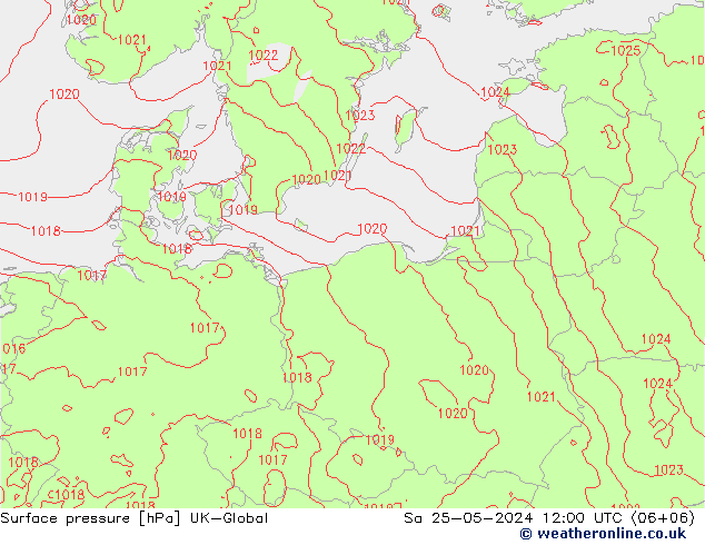 Surface pressure UK-Global Sa 25.05.2024 12 UTC