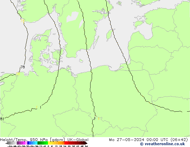 Height/Temp. 950 hPa UK-Global pon. 27.05.2024 00 UTC