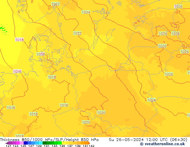 850-1000 hPa Kalınlığı UK-Global Paz 26.05.2024 12 UTC
