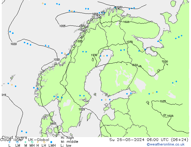 Cloud layer UK-Global Su 26.05.2024 06 UTC