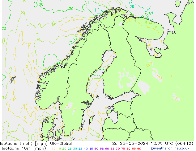 Isotachs (mph) UK-Global сб 25.05.2024 18 UTC