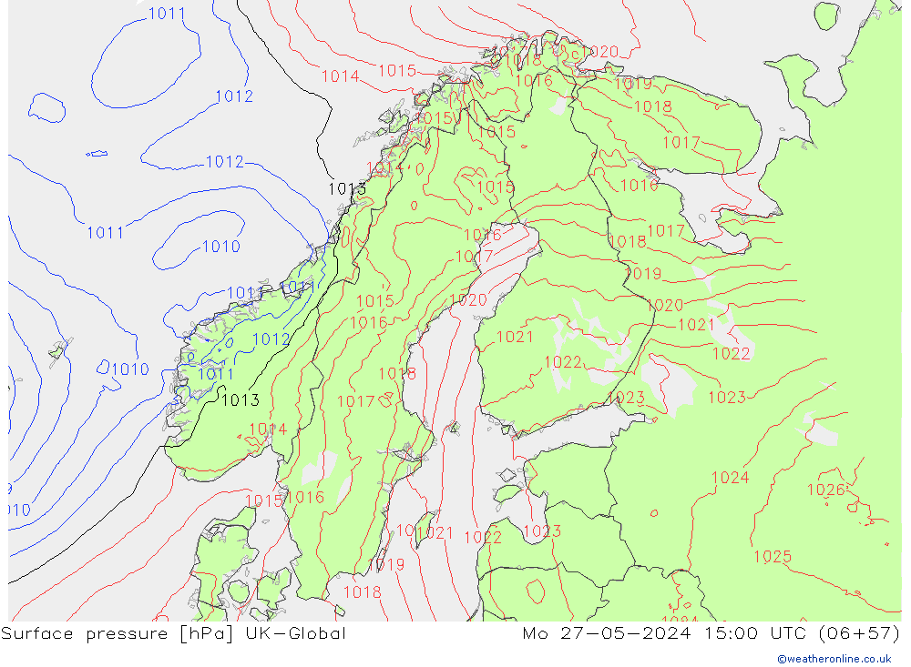 Atmosférický tlak UK-Global Po 27.05.2024 15 UTC