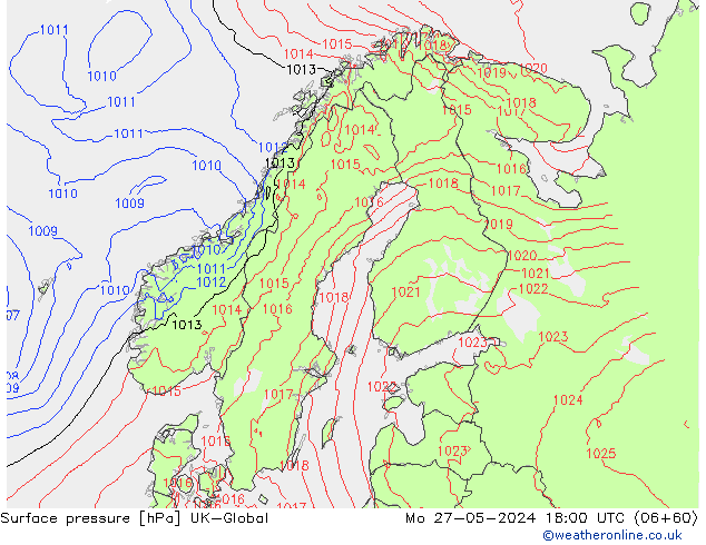 pressão do solo UK-Global Seg 27.05.2024 18 UTC