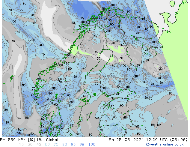 RH 850 hPa UK-Global Sa 25.05.2024 12 UTC