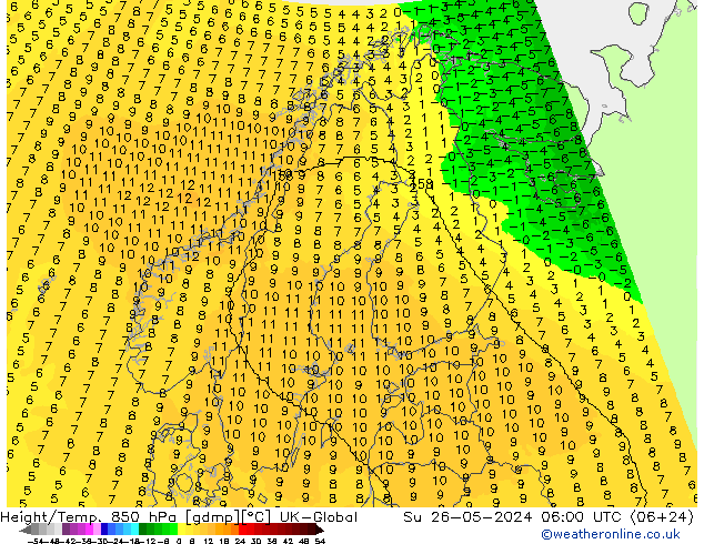 Height/Temp. 850 hPa UK-Global Su 26.05.2024 06 UTC