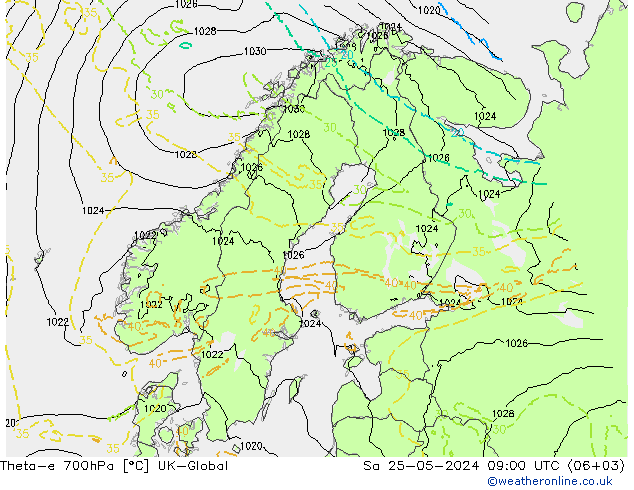 Theta-e 700hPa UK-Global Sa 25.05.2024 09 UTC