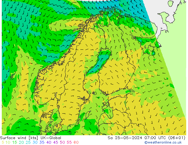 Surface wind UK-Global Sa 25.05.2024 07 UTC