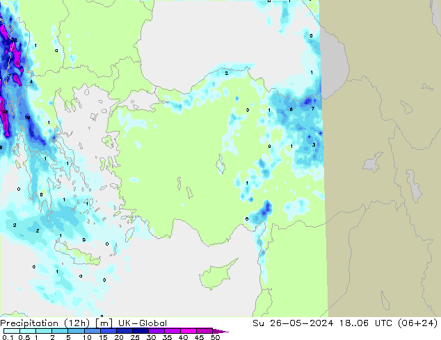 Yağış (12h) UK-Global Paz 26.05.2024 06 UTC