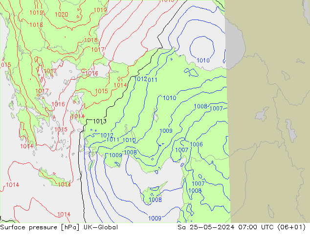Surface pressure UK-Global Sa 25.05.2024 07 UTC