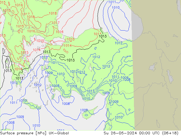 Pressione al suolo UK-Global dom 26.05.2024 00 UTC