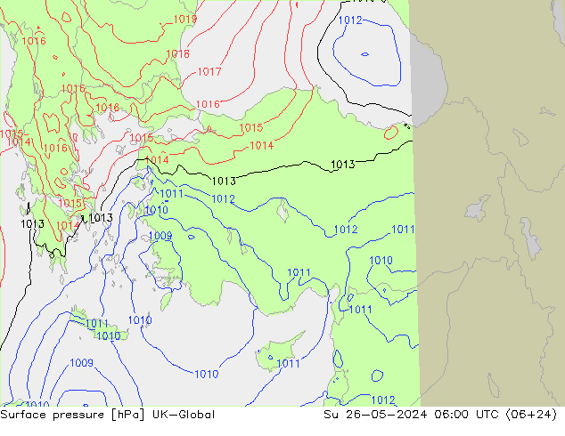 Atmosférický tlak UK-Global Ne 26.05.2024 06 UTC