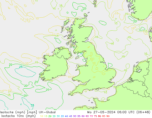 Isotachs (mph) UK-Global lun 27.05.2024 06 UTC