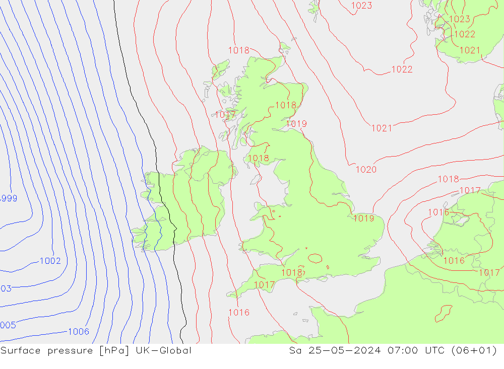 приземное давление UK-Global сб 25.05.2024 07 UTC