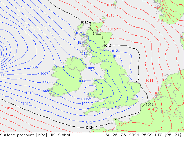 Surface pressure UK-Global Su 26.05.2024 06 UTC