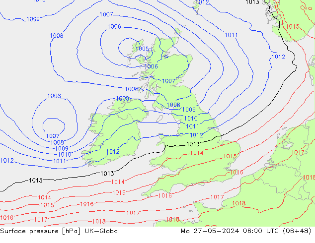 Surface pressure UK-Global Mo 27.05.2024 06 UTC