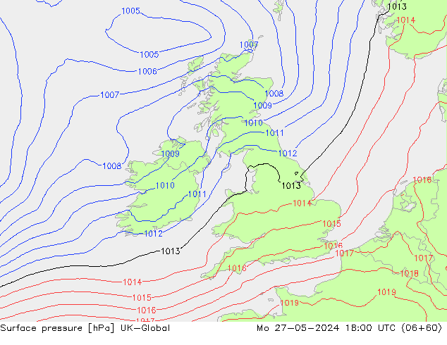 Surface pressure UK-Global Mo 27.05.2024 18 UTC