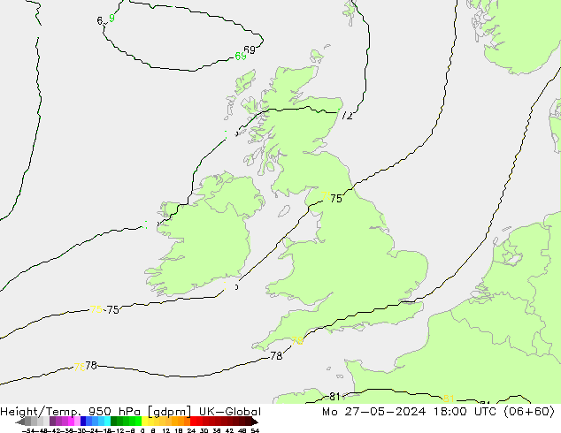 Height/Temp. 950 hPa UK-Global lun 27.05.2024 18 UTC