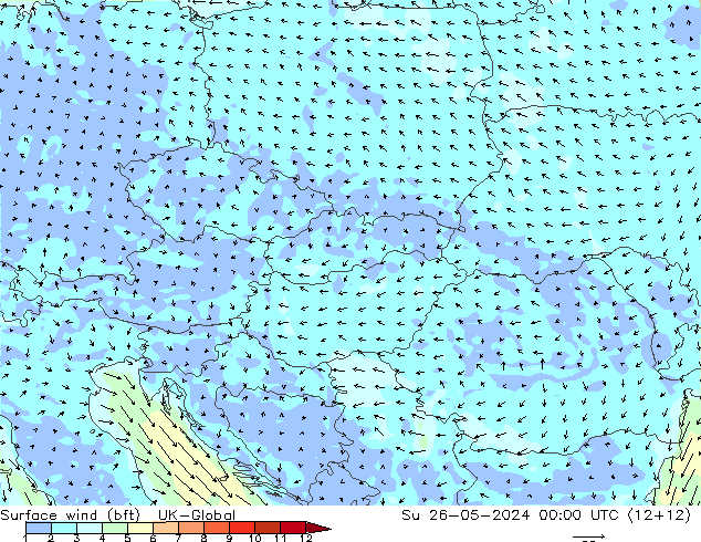 Surface wind (bft) UK-Global Ne 26.05.2024 00 UTC