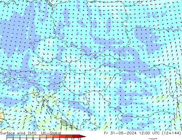 Vento 10 m (bft) UK-Global Sex 31.05.2024 12 UTC