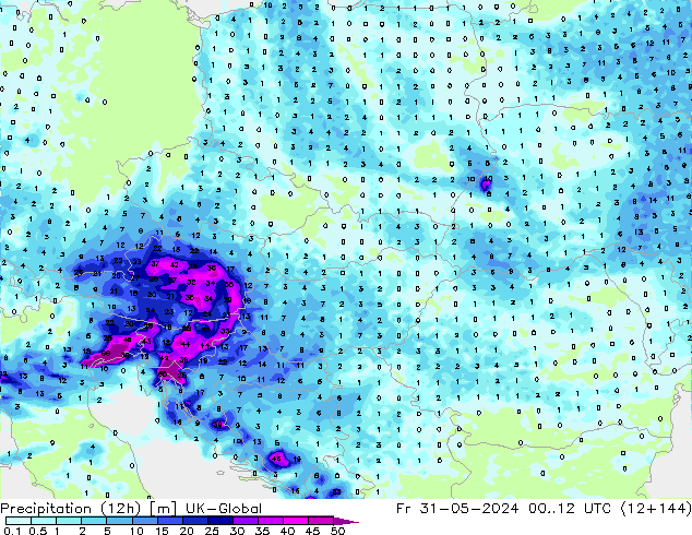 Precipitazione (12h) UK-Global ven 31.05.2024 12 UTC