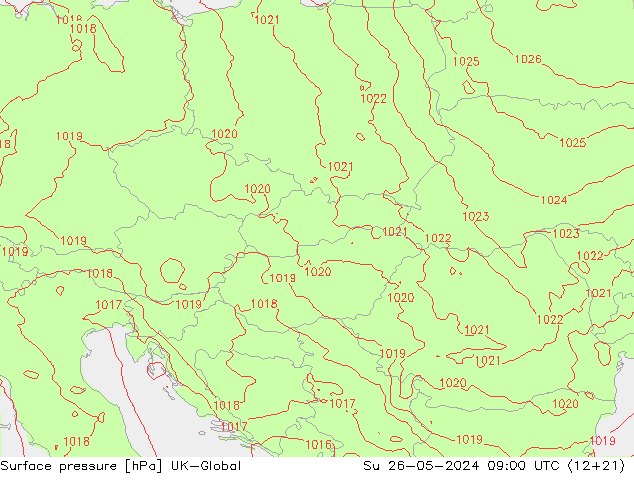 Surface pressure UK-Global Su 26.05.2024 09 UTC