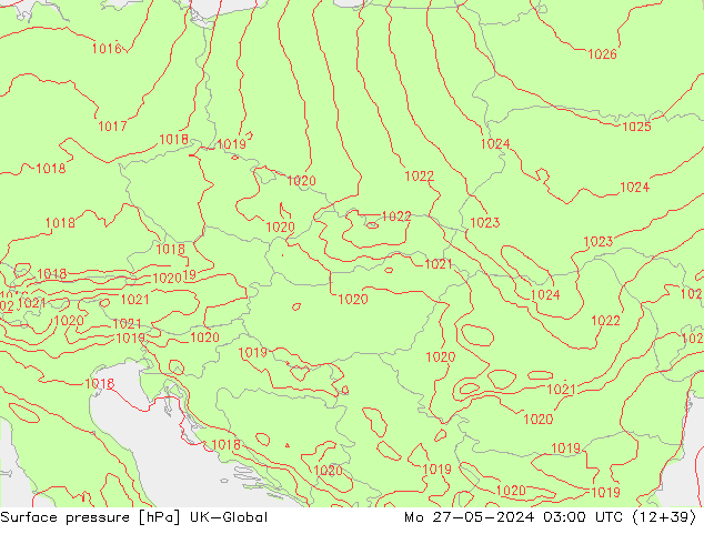 Surface pressure UK-Global Mo 27.05.2024 03 UTC