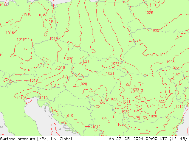 Pressione al suolo UK-Global lun 27.05.2024 09 UTC