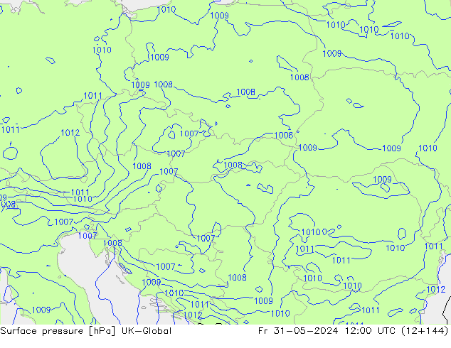 Atmosférický tlak UK-Global Pá 31.05.2024 12 UTC