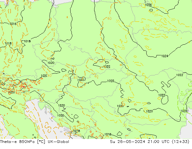 Theta-e 850hPa UK-Global Ne 26.05.2024 21 UTC