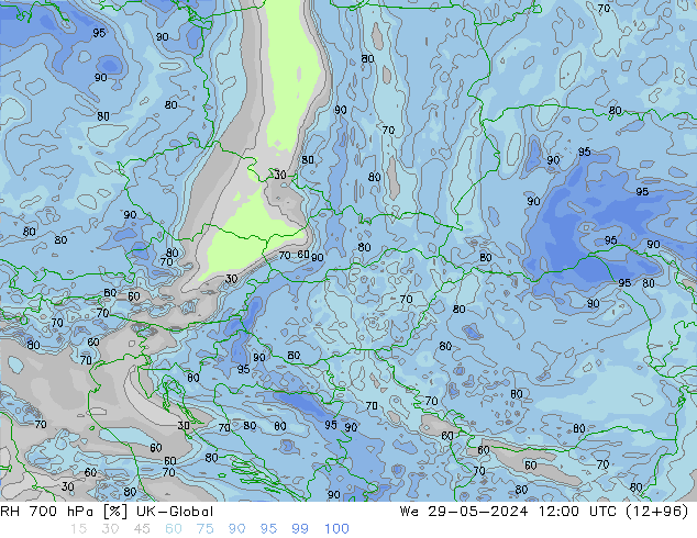 RH 700 hPa UK-Global We 29.05.2024 12 UTC