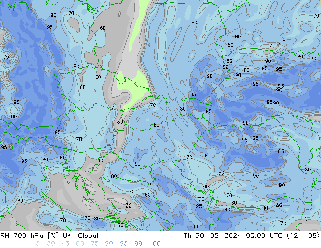 RH 700 hPa UK-Global  30.05.2024 00 UTC