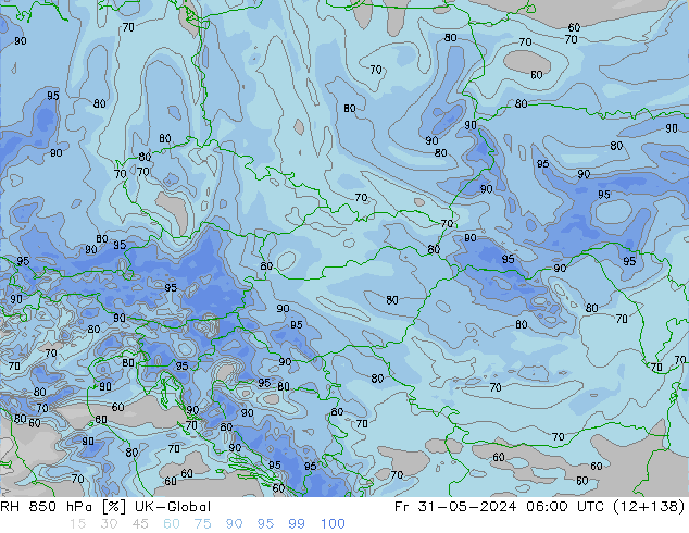 RH 850 hPa UK-Global Fr 31.05.2024 06 UTC