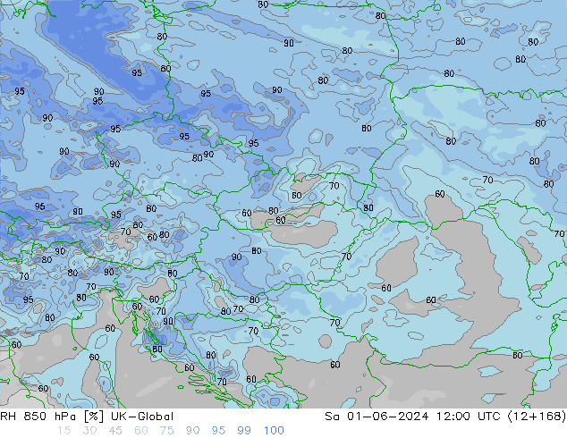 RH 850 гПа UK-Global сб 01.06.2024 12 UTC