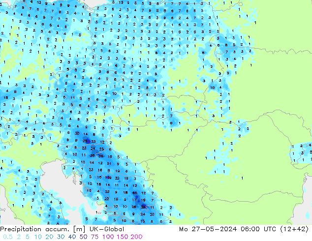 Precipitation accum. UK-Global пн 27.05.2024 06 UTC