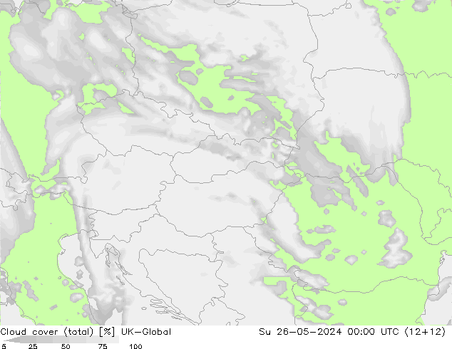 Cloud cover (total) UK-Global Ne 26.05.2024 00 UTC