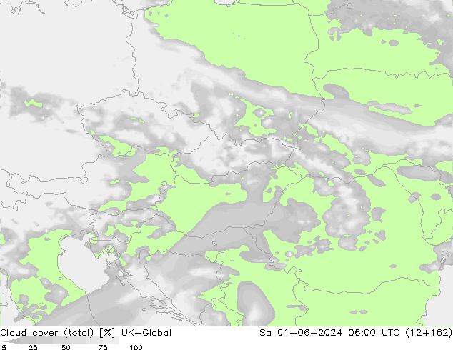 Bewolking (Totaal) UK-Global za 01.06.2024 06 UTC