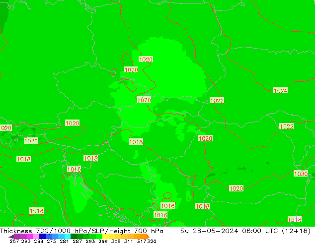 Thck 700-1000 гПа UK-Global Вс 26.05.2024 06 UTC