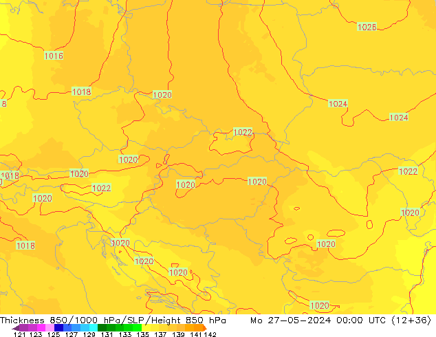 Thck 850-1000 hPa UK-Global pon. 27.05.2024 00 UTC