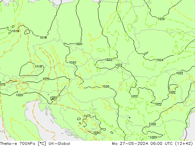 Theta-e 700hPa UK-Global Seg 27.05.2024 06 UTC