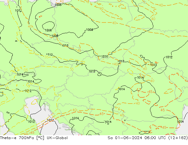 Theta-e 700hPa UK-Global za 01.06.2024 06 UTC