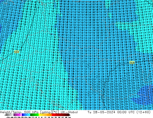 Height/Temp. 500 hPa UK-Global Tu 28.05.2024 00 UTC