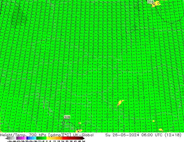 Height/Temp. 700 hPa UK-Global  26.05.2024 06 UTC