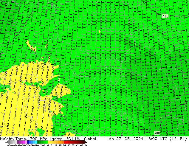 Hoogte/Temp. 700 hPa UK-Global ma 27.05.2024 15 UTC