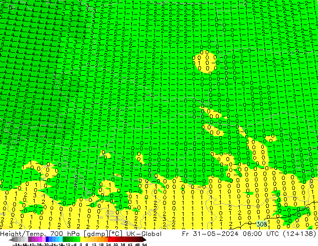 Height/Temp. 700 гПа UK-Global пт 31.05.2024 06 UTC