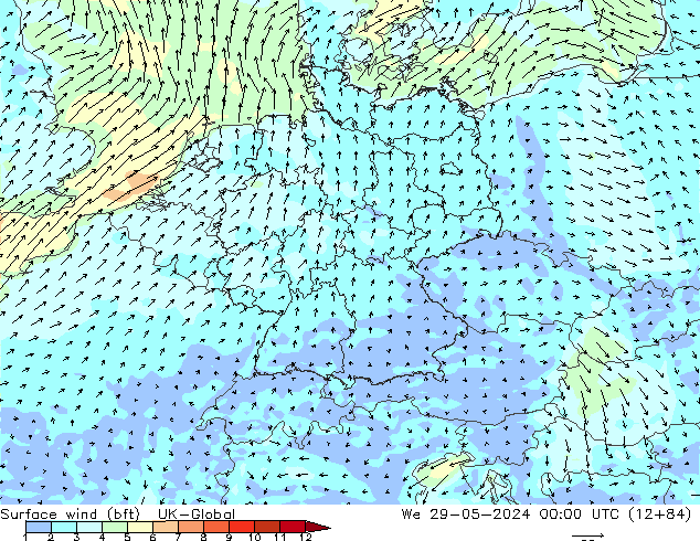 Surface wind (bft) UK-Global We 29.05.2024 00 UTC