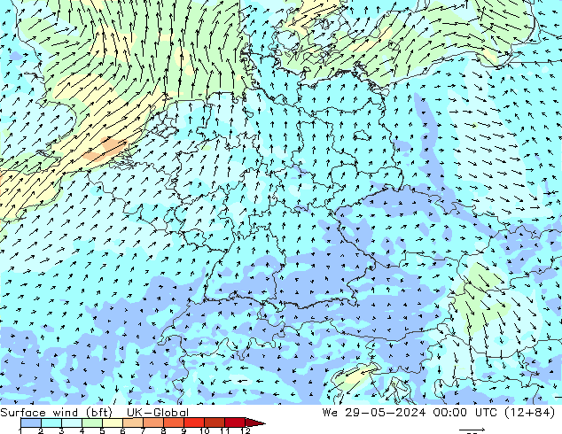 Bodenwind (bft) UK-Global Mi 29.05.2024 00 UTC