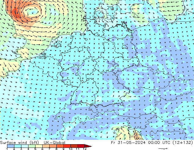 Surface wind (bft) UK-Global Fr 31.05.2024 00 UTC