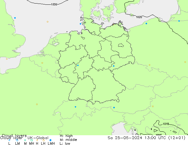 Cloud layer UK-Global 星期六 25.05.2024 13 UTC