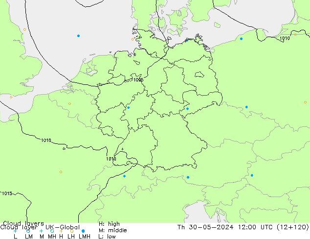 Cloud layer UK-Global gio 30.05.2024 12 UTC